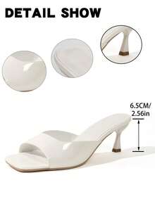 NANBEI ZUO Spring/Summer Wedding Vacation Event Elegant Fashion Versatile Square Toe Kitten Heel White Patent Leather Mule Open Toe Classic Women's High Heel Sandals - White - View 4