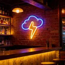 1pc Wall-Mounted LED Cloud Lightning Neon Light, Gamer Room Decor, Romantic Fairy Night Light, Battery/USB Powered, Home Decor For Bedroom, Living Room, Party, Birthday - 雲朵閃電霓虹燈 - 查看 3