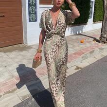 2026 Women's Clothing European And American Spring New Fashion Tight-Fitting Printed Twist Knot Sexy V-Neck Dress - 圖片色 - 查看 4