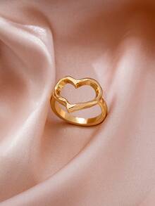 1pc Fashionable Delicate Textured Minimalist Gold-Plated Hollow Heart Ring For Women - Yellow Gold - View 4