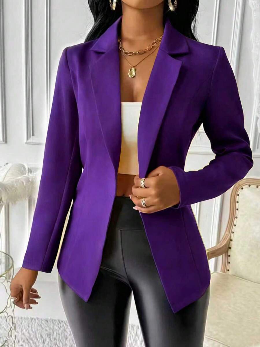 Women's Elegant Purple Long Sleeve Regular Length Blazer Jacket With Button Closure Spring - Purple - View 1