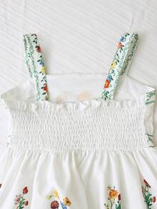 Đầm slip mùa hè cho bé gái, cạp chun, in họa tiết hoa cúc, thích hợp cho kỳ nghỉ biển và mặc hàng ngày. - trắng - Xem 5