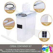 4 Pack Airtight Cereal & Dry Food Storage Container - Kitchen And Pantry Organization Canisters For, Flour, Sugar, Rice, Nuts, Snacks, Pet Food & More (4L, 135.5 Ounce) - 查看 3