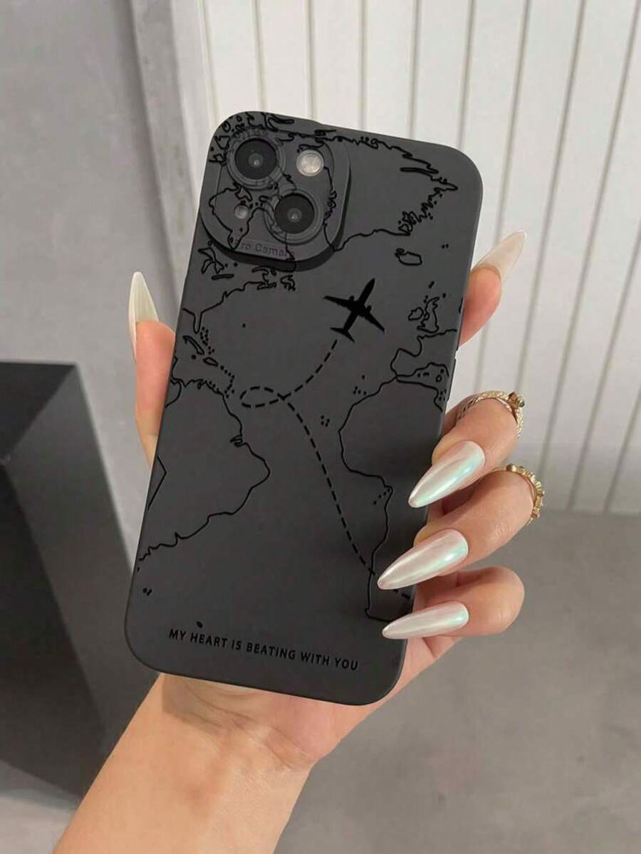 Airplane Pattern Liquid Silicone Phone Case, 360-Degree Protection, Shock-Proof And Drop-Proof, TPU Soft Rubber Material, Compatible With IPhone 11/12/13/14/15/15 Pro/15 Plus/15 Pro Max/7 Plus/8 Plus/X/Xs Max/Xr/11 Pro/12 Pro/13 Pro/14 Pro/12 Mini/13 Mini/11 Pro Max/12 Pro Max/13 Pro Max/14 Pro Max/14 Plus/6/6s/6 Plus/7/8/SE, And Galaxy A54/A14/A12/A13/A15/A32/A33/A24/A52S/S20/S21/S22/S23/S24/S23 Plus/S24 Ultra - Black - View 1