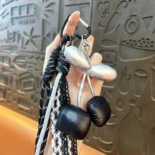 1pc Sweet And Cool Cherry Bag Pendant Woven Rope Lace Beaded Keychain, Available In Multiple Colors, Bag Accessory - 黑色 - 查看 7