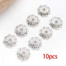 10/30个珠帽 18K镀银精美镂空花朵珠帽 黄铜花朵端帽 散珠 适用于手链项链 DIY珠宝制作工艺品材料 - 銀色 - 查看 18