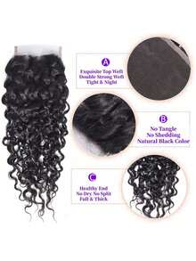 ZHENDEFA 4x4高清透明蕾丝发片，水波纹发片，真人发自由分缝蕾丝发片，未经加工的巴西原生真人发接发，150%密度，自然黑 - SNatural - 查看 5