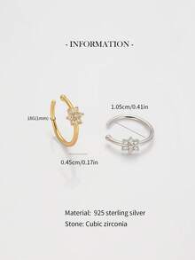 1件S925纯银鼻钉，纯银鼻饰，鼻部穿孔饰品，花朵鼻钉，简约精致的穿孔饰品，纯银镂空饰品，个性十足 - 彩色 - 查看 5