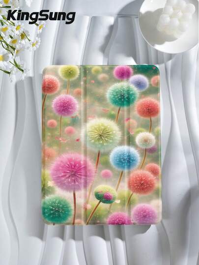 Kingsung Dandelion Pattern Tablet Case, Compatible With IPad 9.7/10.2/10.5/10.9/12.9/Pro 11, 10th Generation, Compatible With Samsung Galaxy Tab S6 Lite 10.4-Inch, Compatible With Kindle Paperwhite 12th Gen 2024, Kindle (11th Generation) 2022 Version, Kobo Clara Color, Soft Fall Protection, Intelligent Standing/Automatic Wake-Up/Sleep