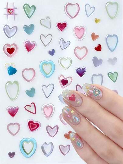 1pc Summer Dopamine Jelly Nail Stickers, Translucent Candy Heart & Colorful Letter Nail Art Decals, Nail Decoration Accessories For Nail Design