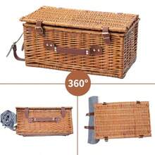 Cesta de picnic de mimbre para 4 personas con manta de picnic impermeable compartimento grande con aislamiento bolsa de vino juego de cubiertos para camping viajes de día playa senderismo - Marrón - Ver 5