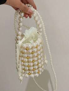 Dedoo 珍珠包 小号斜挎包 串珠迷你复古手工编织珍珠包 - 米色 - 查看 9