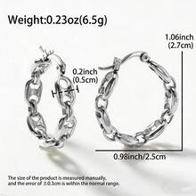 1 Pair Classic Fashion 18K White Gold Plated Hollow Pig Nose Chain Link Stainless Steel Earrings, Suitable For Daily, Commute, Party, Banquet Wear, All Seasons - Silver - View 7