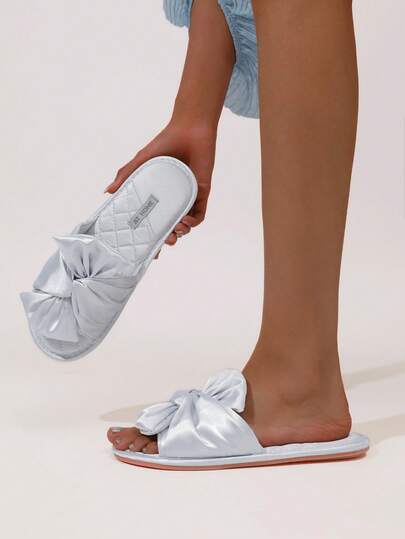 Dép đi trong nhà thoải mái dành cho nữ, kiểu dáng thanh lịch với nơ xoắn bằng lụa giả.