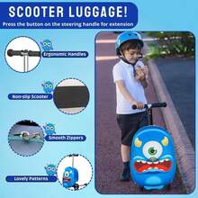 Aafan Ride On Scooter Suitcase With Foldable Design, Smooth Wheels And Spacious Storage - Monster - View 3