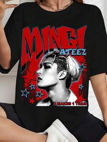 Camiseta Retro Mingi AteezS, Camiseta AteezS 2025 World Tour In Your Fantasy, Camiseta AteezS Golden Hour Part 2, Camiseta/Suéter Kpop para Miembros de AteezS - Negro - Ver 6