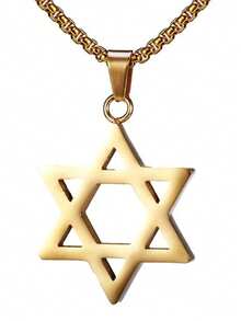 1pc Men's Hexagram Pendant Necklace, Stainless Steel Electroplated, Non-Fading, Minimalist Design, Personalized Accessory - Gold - View 4