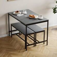 Roslyn 4 Seater Dining Table With 2 Benches, 3 Piece Set - Concrete Grey - View 2