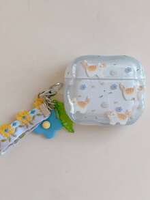 Cute Blue Kitten Style 4/3 Earphone Protective Case, Silicone Soft Cover With Chain Pendant Compatible With Apple Wireless Bluetooth 2 Pro - Baby Blue - View 3