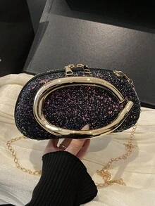 Một chiếc túi xách da PU màu trắng ngọc trai sang trọng và thanh lịch với phụ kiện mạ vàng và thiết kế kiểu túi đựng hạt xốp. Thích hợp cho phụ nữ sử dụng hàng ngày, đi nghỉ mát, dự tiệc và đám cưới, cũng là một lựa chọn quà tặng tuyệt vời cho các dịp lễ. - màu đen - Xem 4