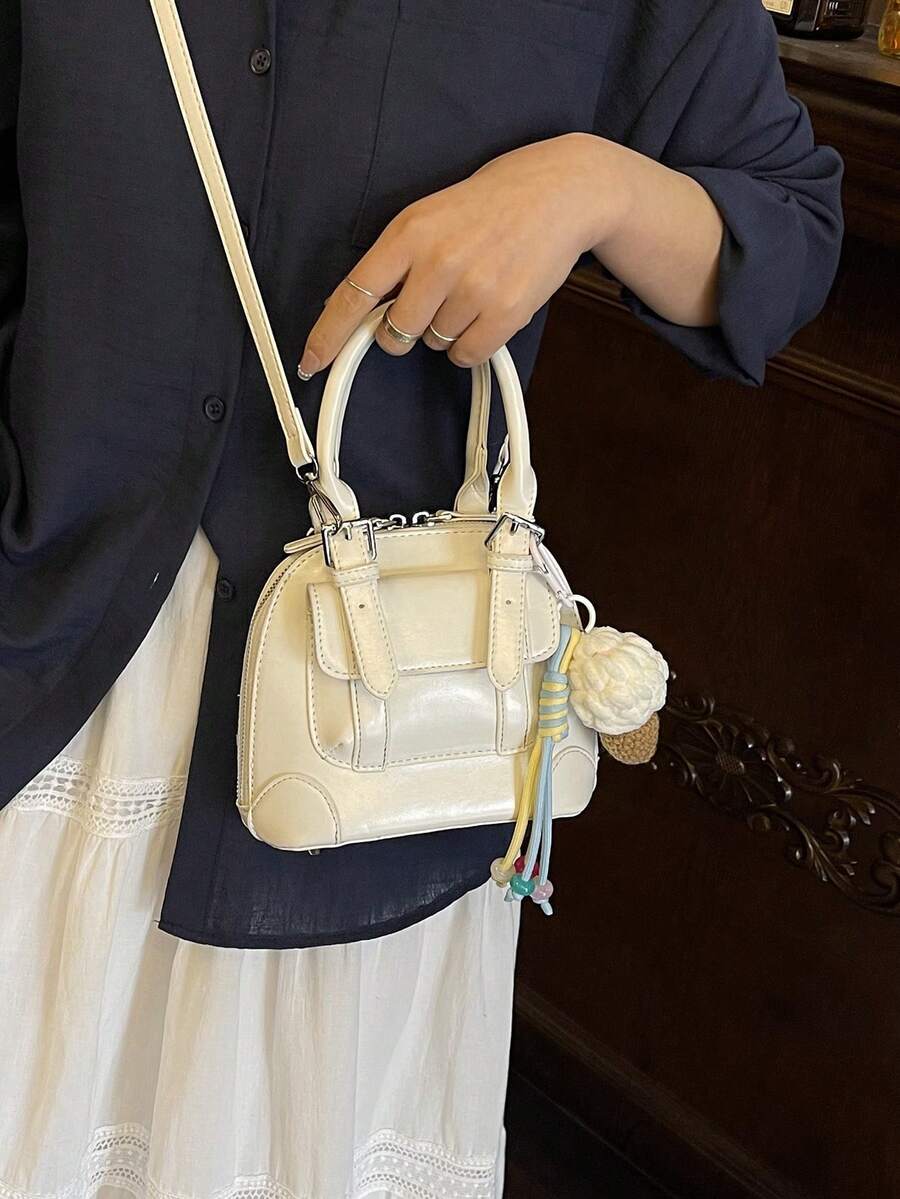 （无吊坠）时尚个性化胸针手提包，迷你单肩斜挎包，带口袋，学院风