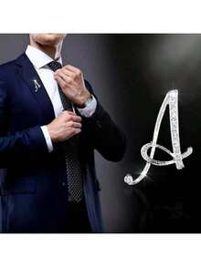 1pc Minimalist 26 Letter Crystal Brooch, Women's Geometric Fashion Elegant Brooch, Sweater Jacket Pins, Dress Accessory, Clothing & Bag Decor, School Office Supplies, Shirt Jacket Ornament, Christmas Halloween Costume Pins, Cute Teacher Gift - Silver - View 5