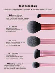 5pcs Face Makeup Brush Set, Including Blush, Highlighter, Powder, Nose Contour And Contour Brushes. Blush Brush (Tapered Bristles, Soft & Fluffy), Powder Brush (2.0mm, Dense & Fluffy), Round Foundation Brush, Nose Contour Brush (Dense Angled Bristles), Wide Contour Brush (Angled Head) - Multicolor - View 2