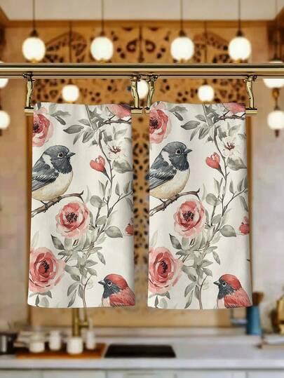 2pcs/4pcs Spring Bird & Flower Pattern Kitchen Towels, Bathroom Hand Towels, Dish Cloths, Countryside Style 40*60cm/15.75*23.62inch, Kitchen Dining Decor, Super Absorbent Microfiber, Quick Dry, Lint-Free, Home, Party, Wedding, Holiday Gifts