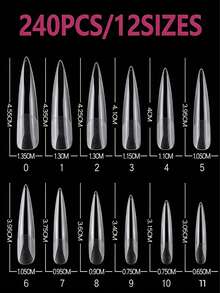 240片超大号长尖头全覆盖二合一半哑光假指甲，快速延长软胶贴片，适合女性和女孩美甲，按压式指甲，美甲用品 - 無色 - 查看 3