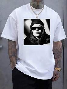 Figura abstracta en tonos oscuros que representa la fuerza interior y la dualidad entre luz y sombra simbolizando misterio y energía con un estilo urbano moderno ideal para expresar personalidad única camiseta de hombre de algodón cómoda y casual para diario - Blanco - Ver 1