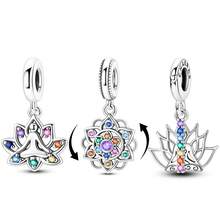 1Pc Silver Plated Lotus Collection Colored Spiritual Lotus Yoga Pendant Suitable For Bracelet Necklace Diy Jewelry Making Beads Charm Jewellery Unique Gift For Friend Family - Silver - View 1