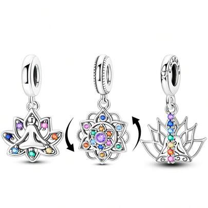 1Pc Silver Plated Lotus Collection Colored Spiritual Lotus Yoga Pendant Suitable For Bracelet Necklace Diy Jewelry Making Beads Charm Jewellery Unique Gift For Friend Family