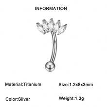 1PC CZ Flower/Bat/Spider /Bee Moon&Star Rook Earring,16G Implant Grade Titanium Internal Thread Eyebrow Labret Lip Belly Button Ring Curved Barbell Clear Zirconia Floral Cartilage Daith Conch Earring - Titanium Color - View 18