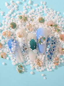 奢华混搭夏季海滩海洋风美甲合金配件，美甲装饰用品，滴油彩色贝壳海星珍珠花环镂空金属水钻装饰美甲 - 彩色 - 查看 1