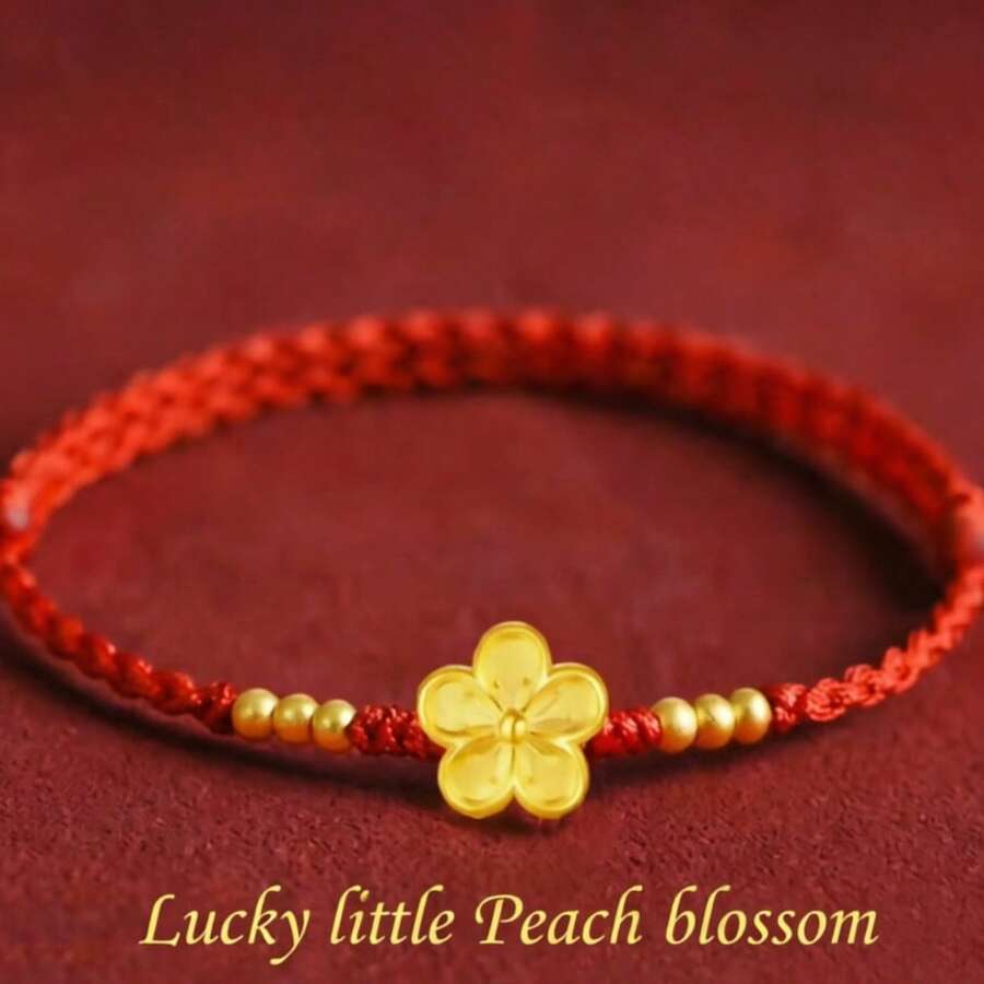 红色幸运桃花手链，百搭手工手链，送朋友、女友的礼物 - 金紅桃花 - 查看 1