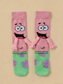 SpongeBob SquarePants 1/2/4双装可爱卡通手牵手磁性情侣袜，适合情侣和闺蜜的同款袜子，韩版 - 彩色 - 查看 24