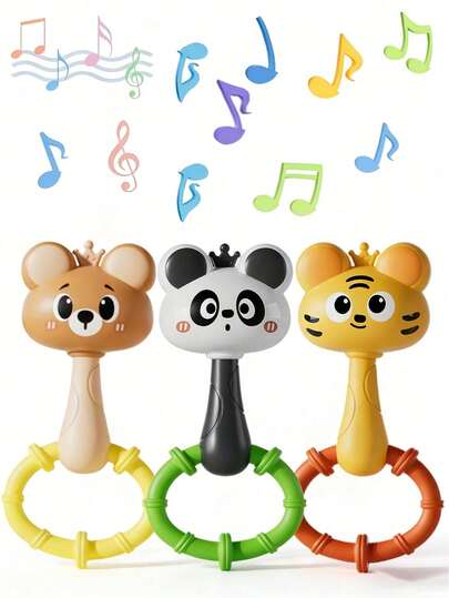 Juguete de sonajero multifuncional, sonajero de dibujos animados, juguete de agarre y entrenamiento auditivo para recién nacidos, para morder, juguete de sonajero de educación temprana, rana linda, pollito, tambor de sonajero, juguete de sonajero, adecuado para juguete de aprendizaje temprano para bebés, celebración de Navidad y cumpleaños, puede mejorar la fuerza de agarre y las habilidades motoras, promover el desarrollo auditivo y visual. Juguete de educación temprana, Día de San Valentín, divertido