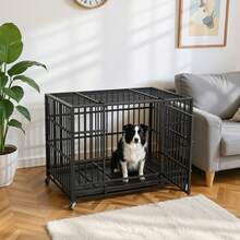 VOWNER Heavy Duty Indestructible Dog Crate, High Anxiety Dog Crate, Escape Proof Dog Cage Kennel With 4 Lockable Wheels, Double Sturdy Locks, Double Door And Removable Tray Design, For Large Dogs - 黑色 - 查看 9