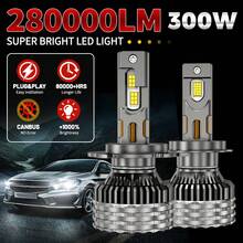 HYNBYZJ 2个H7 H4 H11 LED大灯 300W大功率 Canbus H1 H3 9005 HB3 9006 HB4 9012 HIR2 H13 9007 涡轮灯 6000K 车灯 12V - A - 查看 1