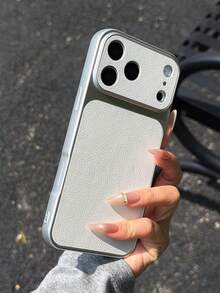 Minimalist 17 To 16 Enlarged Window 15 Lamb Leather Protective Phone Case For IPhone 14 13 12 11 - White - View 3