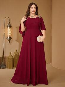 Plus Size Lace Hollow-Out Chiffon Bridesmaid Dress - Burgundy - View 4