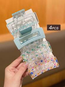 甜美高端，百搭大号绿色甜美长方形方形发夹，抓力强劲，简约日常女士发夹，适合浓密/稀疏发质，可固定后脑勺丸子头，优雅可爱街头休闲简约风，甜美可爱，春、夏、秋、冬四季皆宜的女士配饰，女士发饰，女士礼物，夏季沙滩抓夹，度假发夹。 - 彩色 - 查看 9