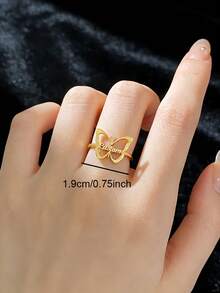 1pc Customized Butterfly Name Ring, Fashionable & Elegant Butterfly Name Open Ring, 304 Stainless Steel Jewelry, Personalized Butterfly Name Ring, Women's Casual Daily Vacation Valentine's Day Gift - Gold - View 6