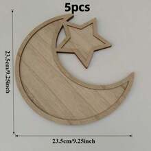 9.25 Inch/23.5cm Wooden Star & Moon Tray - Rustic Style Wedding Birthday Party Decor, Fruit & Dessert Plate, Handmade Wooden Home Desktop Decoration - Multicolor - View 7
