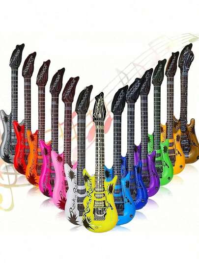 6pcs Inflatable Guitar Rock Star Guitar Set, Inflatable Electric Guitar, Rock Party Supplies, Suitable For Karaoke Decoration, Birthday Party And Photo Props