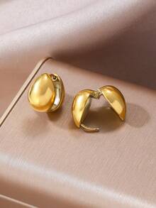 1 Pair Elegant Hollow Water Drop Shaped 18K Gold Plated Stainless Steel Earrings, Classic Minimalist Commuting Essential Jewelry For Women - Gold - View 2