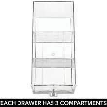 mDesign - Estación de almacenamiento de plástico para despensa armario organizador de encimera con 3 cajones para café té paquetes de azúcar edulcorantes cremas cápsulas de bebidas paquetes 3 secciones cada uno transparente - Transparente - Ver 4