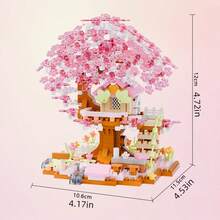 Mini Cherry Blossom Tree House Building Blocks, Buildable Blocks, Collectible Display Item, Everlasting Flowers, Home/Office Decor, Building Blocks Toy, Adult Building Blocks Toy, Wedding Gift, Holiday Gift, Birthday Gift - Four Seasons Treehouse - View 7