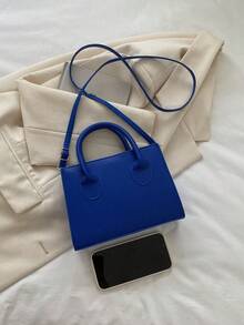 2pcs/Set Fashionable Solid Color Embossed Handbag - Blue - View 4