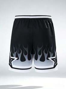 Men's Summer Sports Basketball Shorts, Drawstring Elastic Mesh Quick-Dry Knee-Length Shorts - Black - View 3